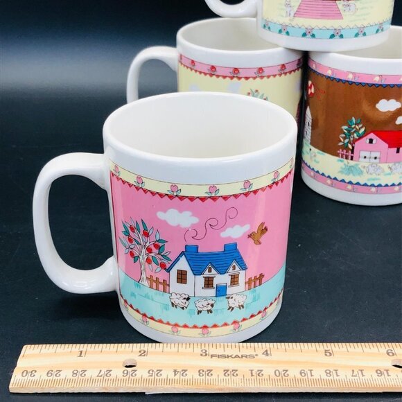 80s Country Cottage Stoneware Coffee Mugs Set of 4 Teachercore Drinkware - Picture 9 of 10